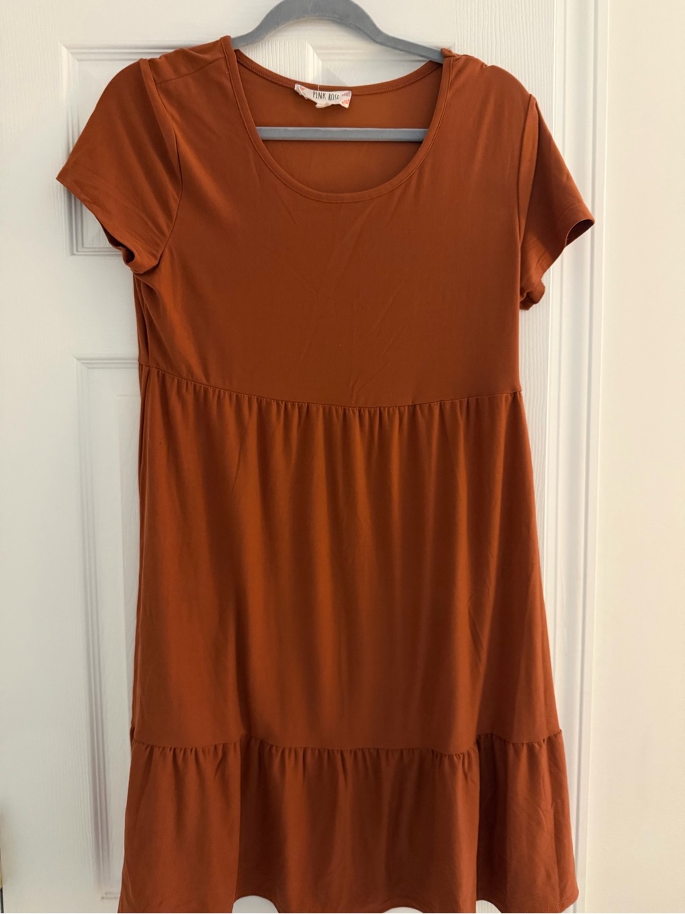 Pink Rose Rust Short-Sleeve Tiered Midi Dress